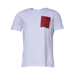 White Red Leopard Cotton Crew Neck T-shirt