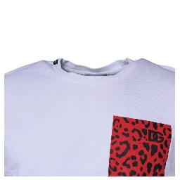 White Red Leopard Cotton Crew Neck T-shirt