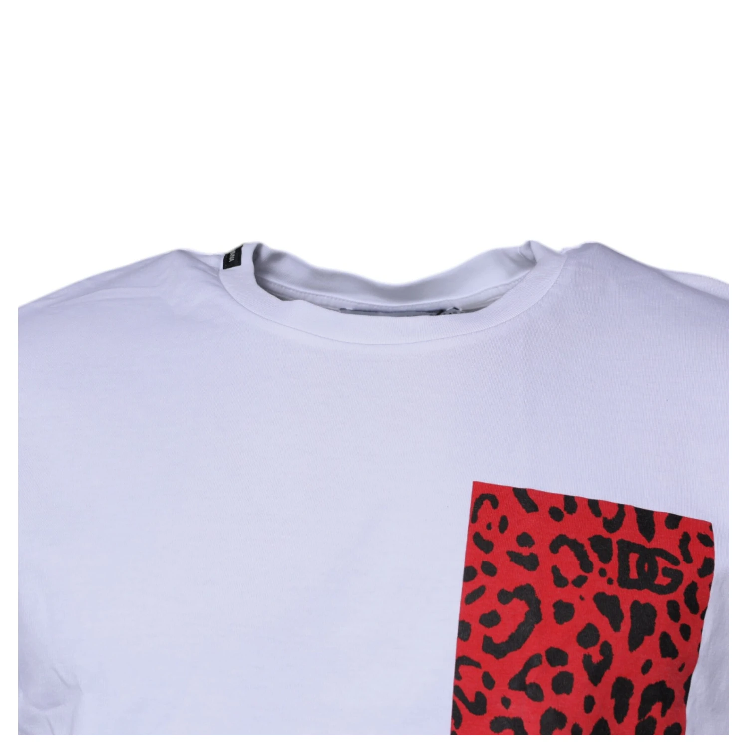 White Red Leopard Cotton Crew Neck T-shirt