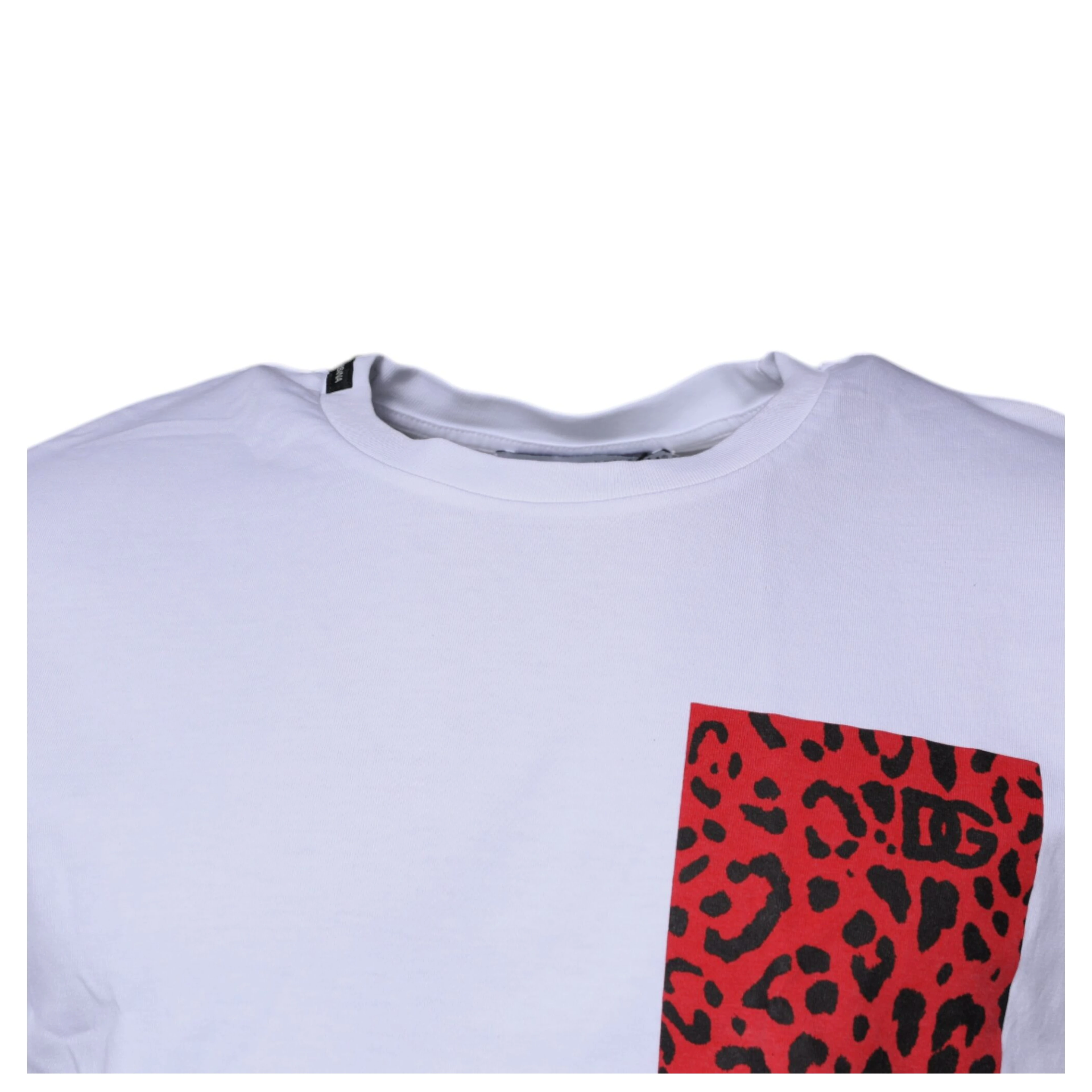 White Red Leopard Cotton Crew Neck T-shirt