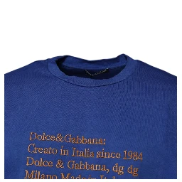 Blue Graphic Print Cotton Crew Neck T-shirt