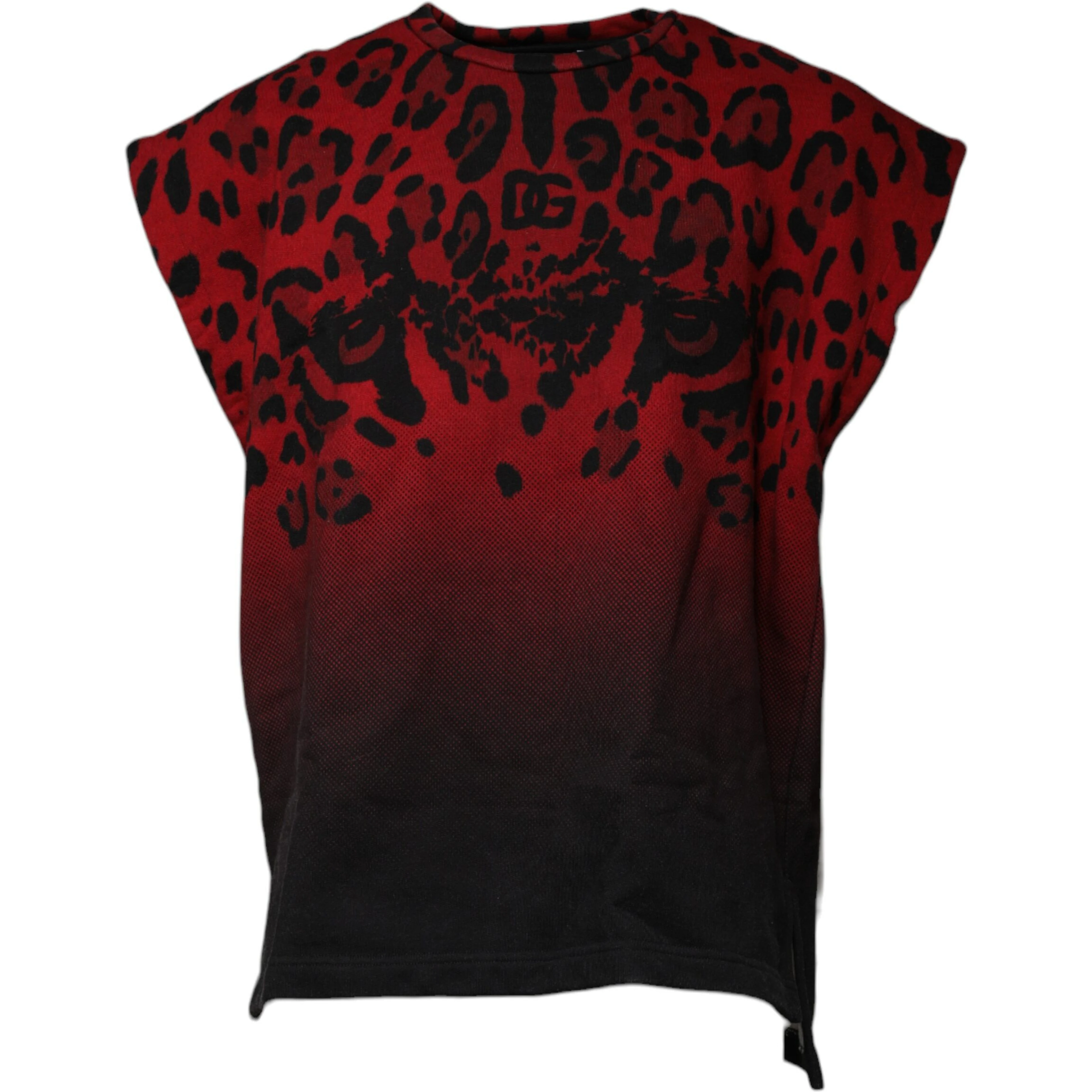 Red Leopard Print Cotton Sleeveless T-shirt