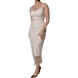 White Sheer Tulle Bustier Bodycon Midi Dress
