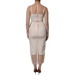 White Sheer Tulle Bustier Bodycon Midi Dress