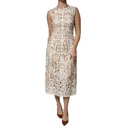White Cut Out Leather Sleeveless Midi Dress