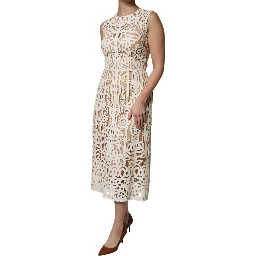 White Cut Out Leather Sleeveless Midi Dress