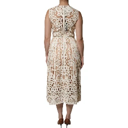 White Cut Out Leather Sleeveless Midi Dress