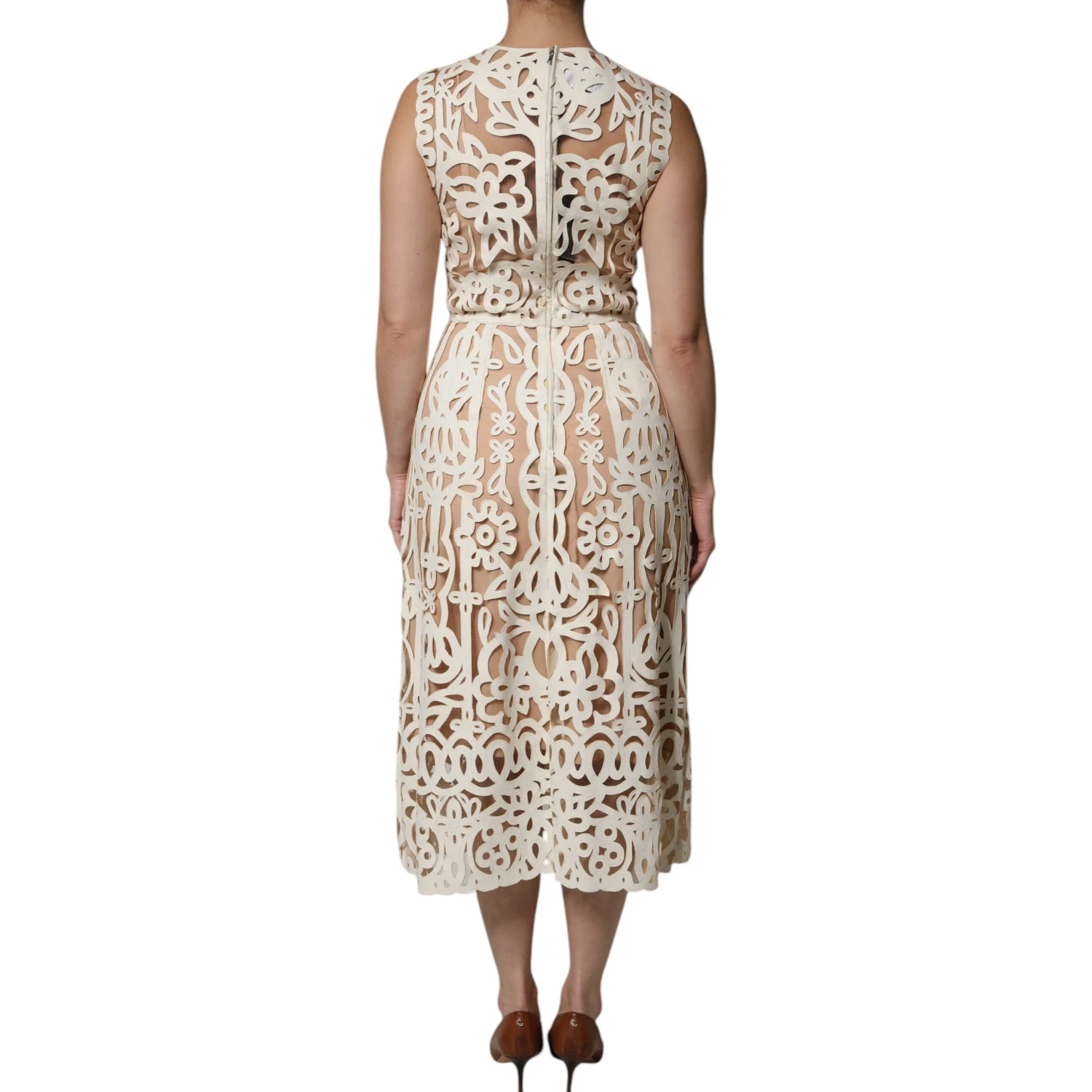 White Cut Out Leather Sleeveless Midi Dress