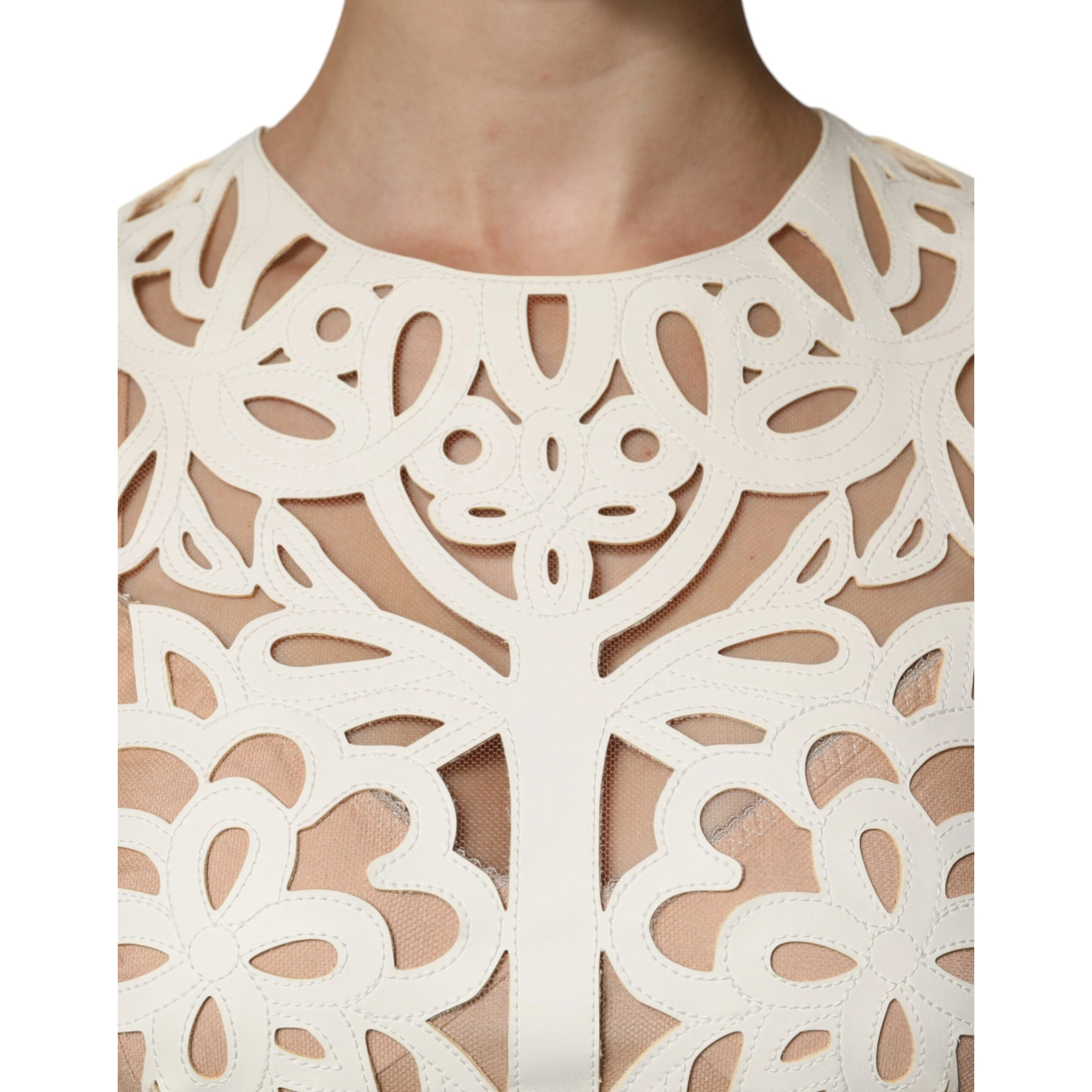 White Cut Out Leather Sleeveless Midi Dress