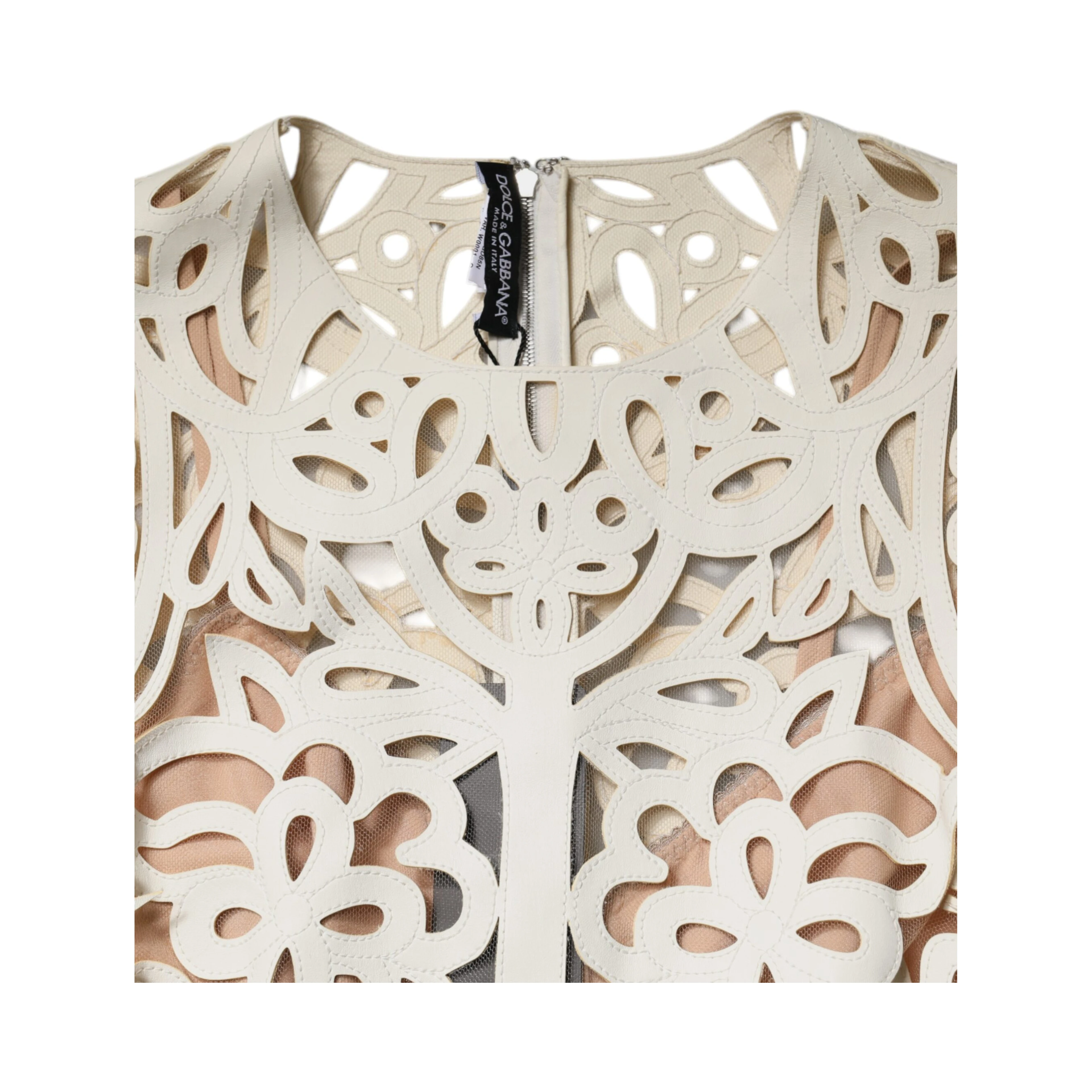 White Cut Out Leather Sleeveless Midi Dress