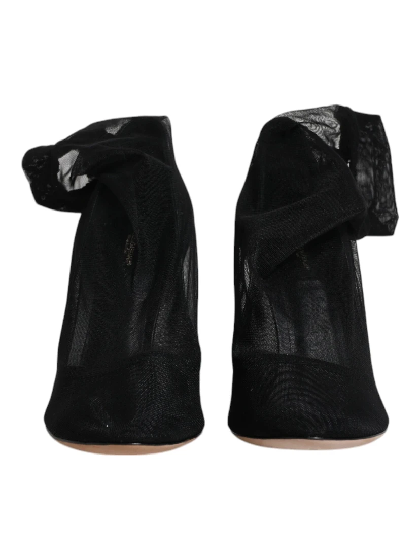 Black Nylon Mesh Sock Style Boots Shoes