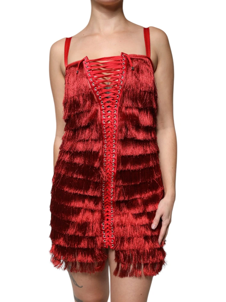 Red Lace Tassel Sleeveless Sheath Mini Dress alternative