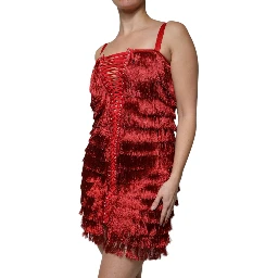 Red Lace Tassel Sleeveless Sheath Mini Dress