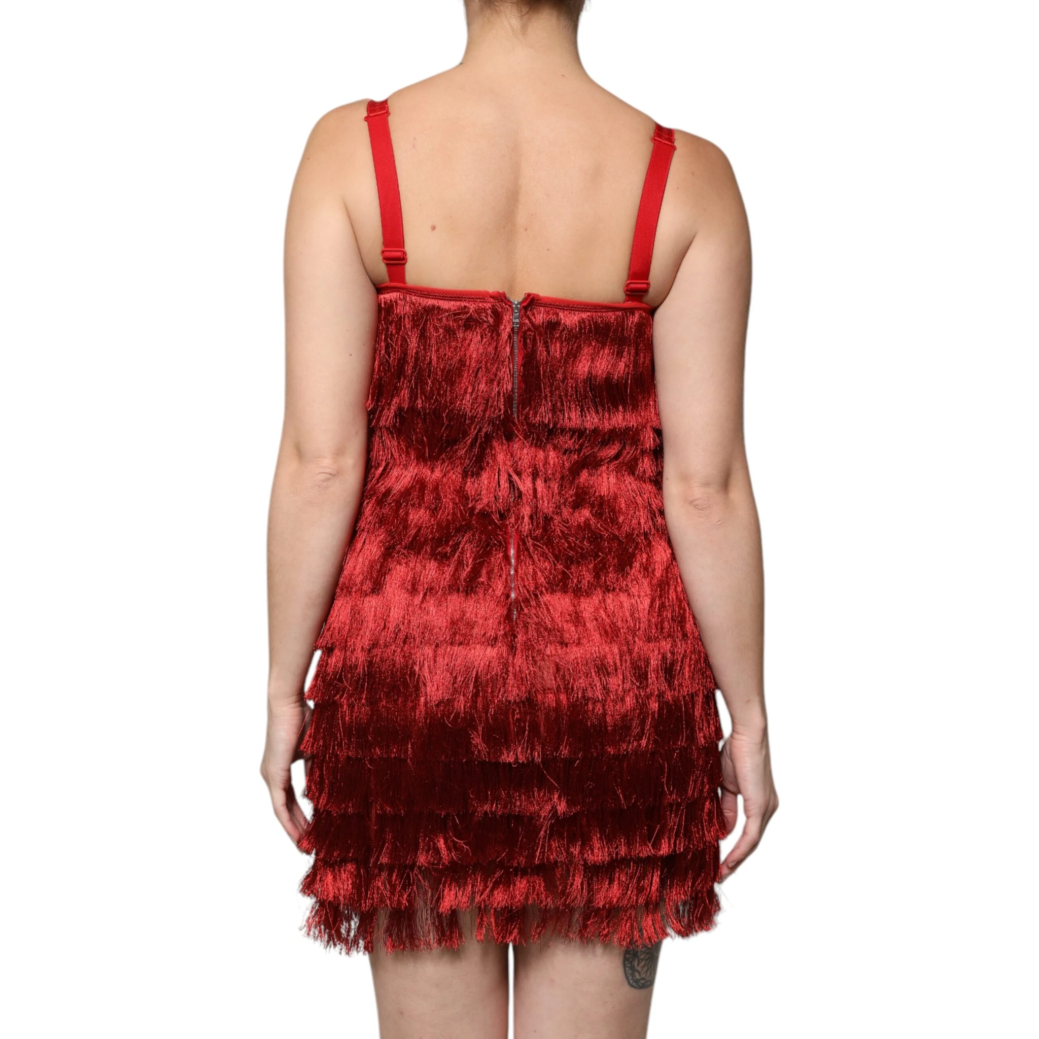 Red Lace Tassel Sleeveless Sheath Mini Dress