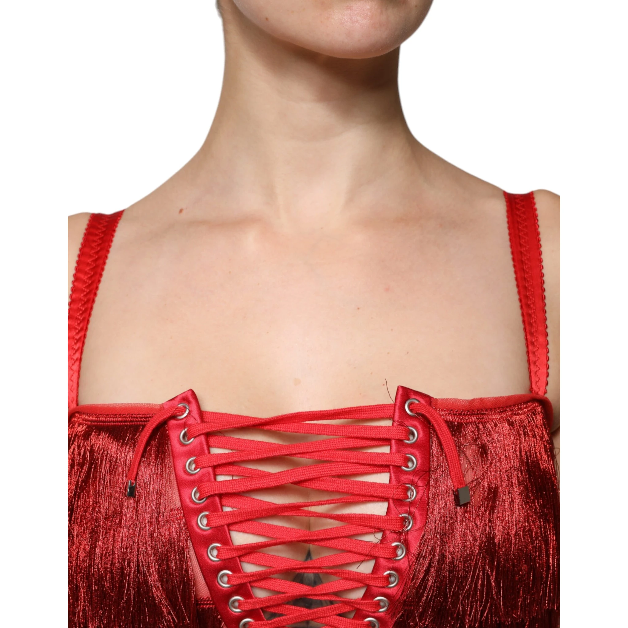 Red Lace Tassel Sleeveless Sheath Mini Dress