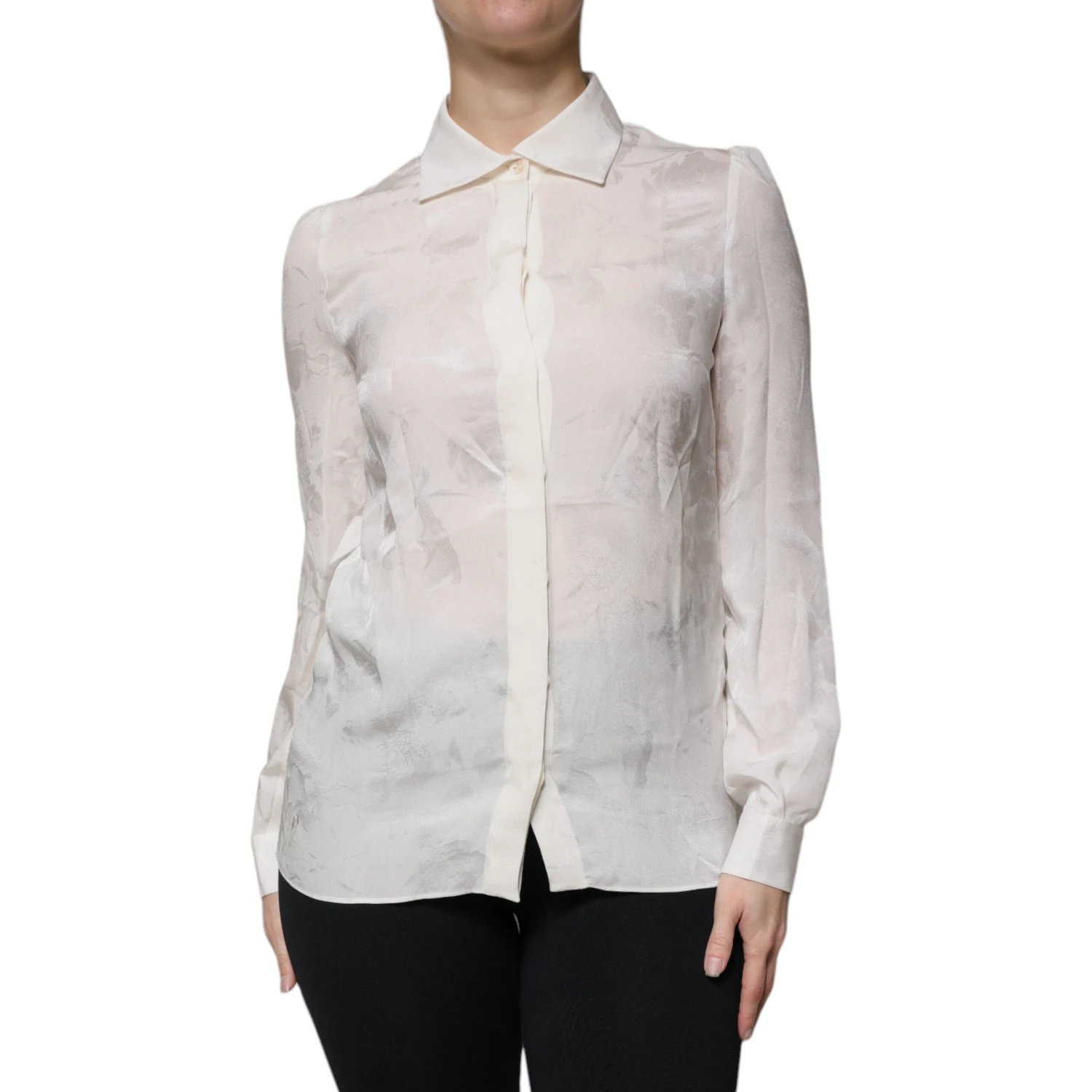 White Silk Collared Long Sleeves Shirt Top