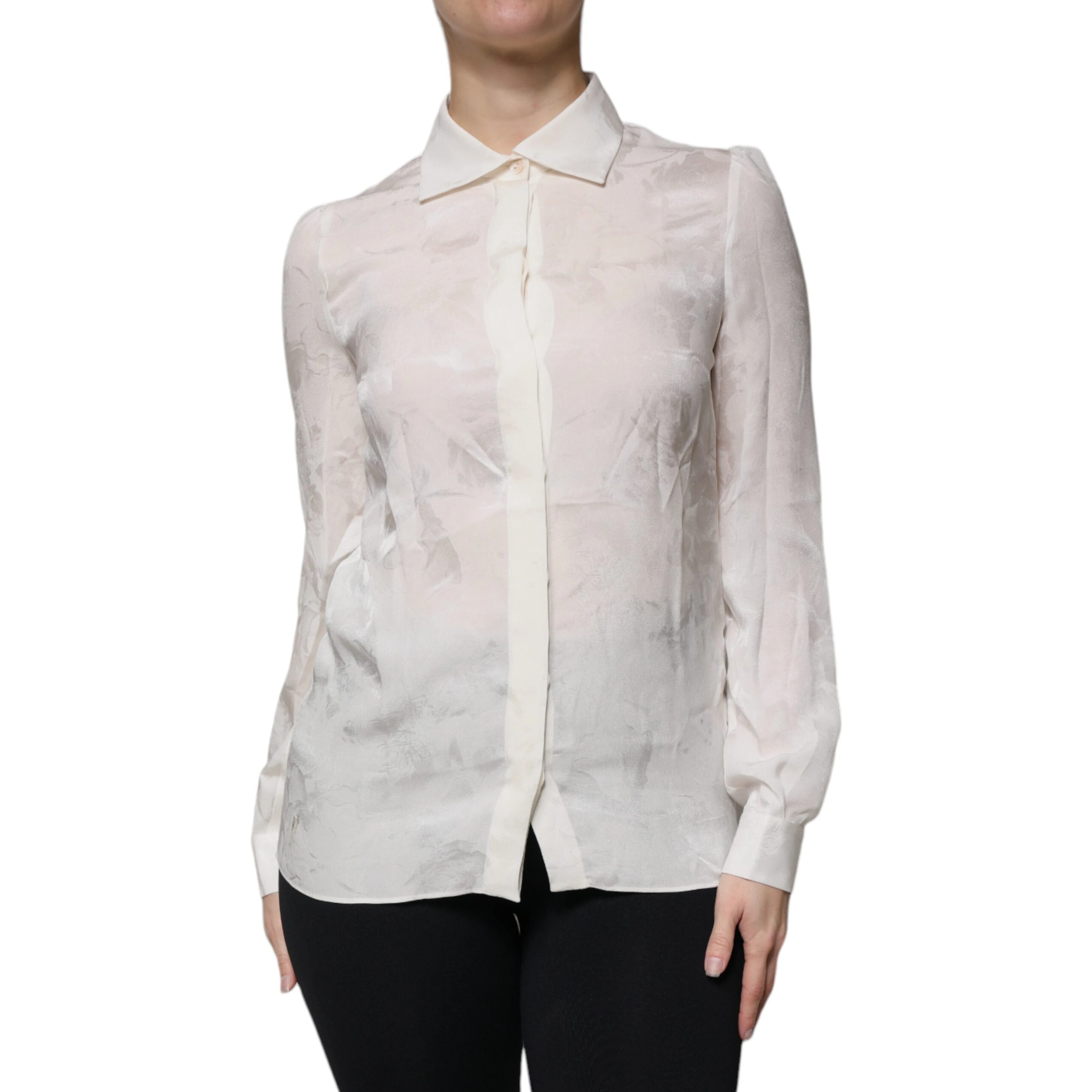 White Silk Collared Long Sleeves Shirt Top