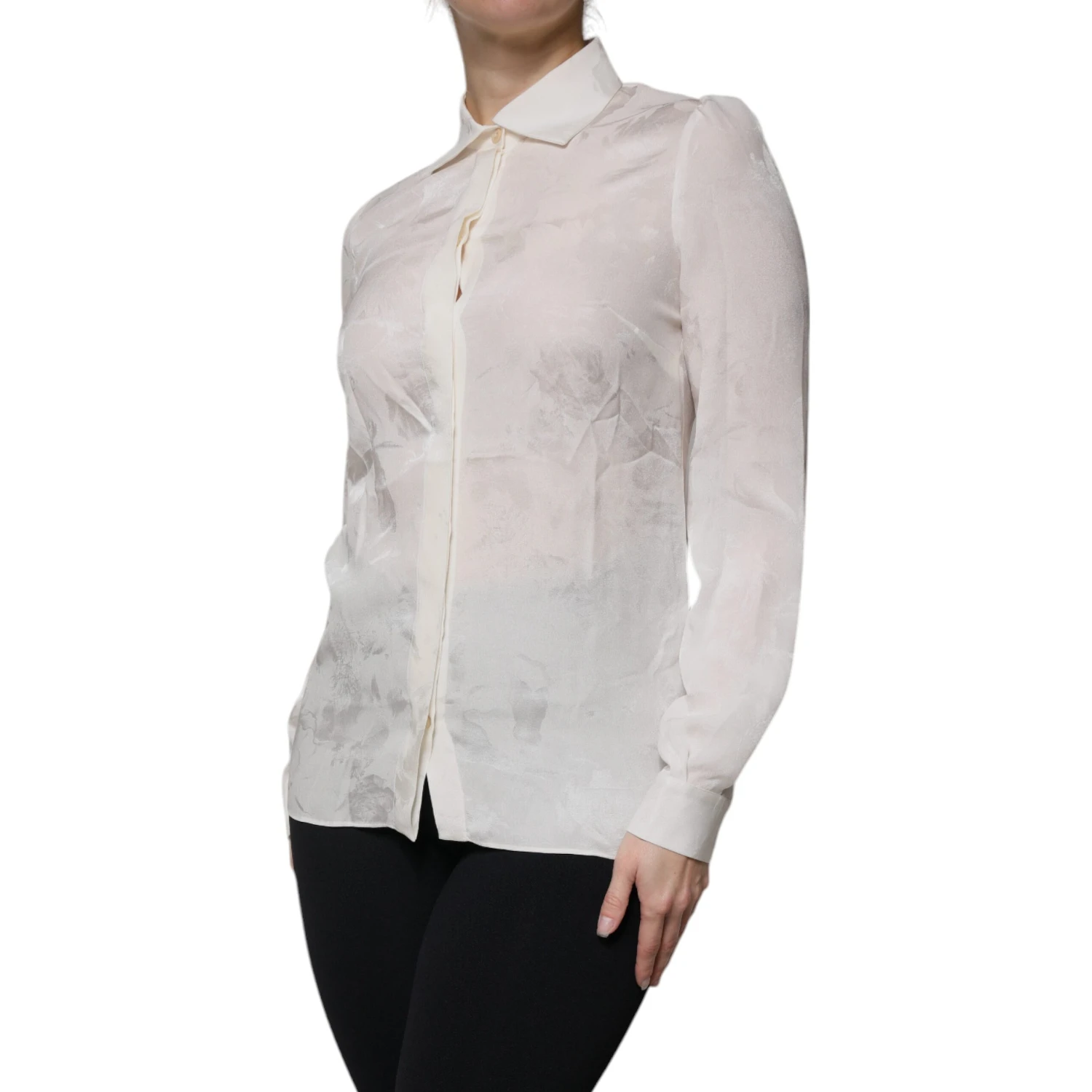 White Silk Collared Long Sleeves Shirt Top