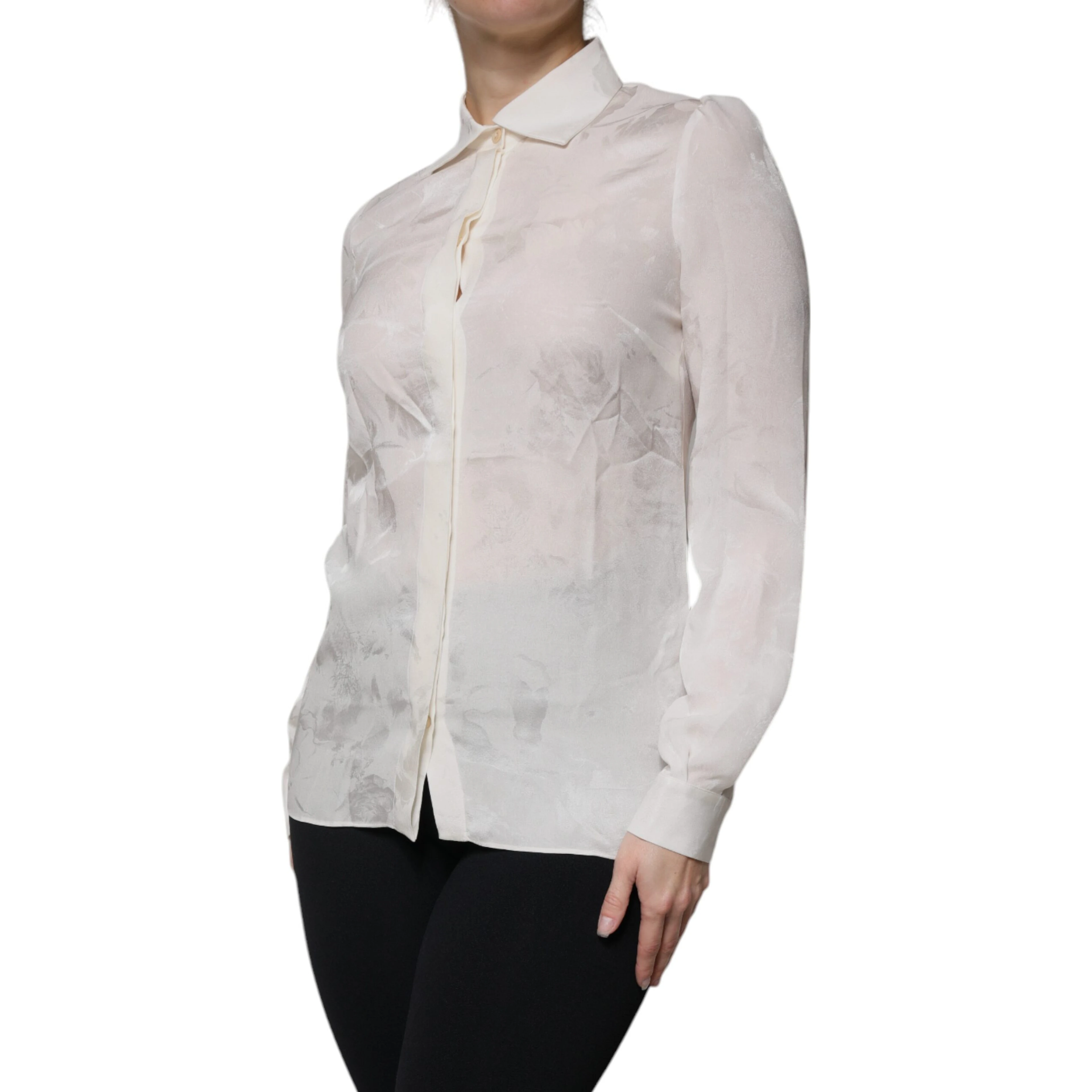 White Silk Collared Long Sleeves Shirt Top