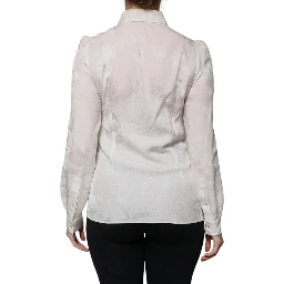 White Silk Collared Long Sleeves Shirt Top