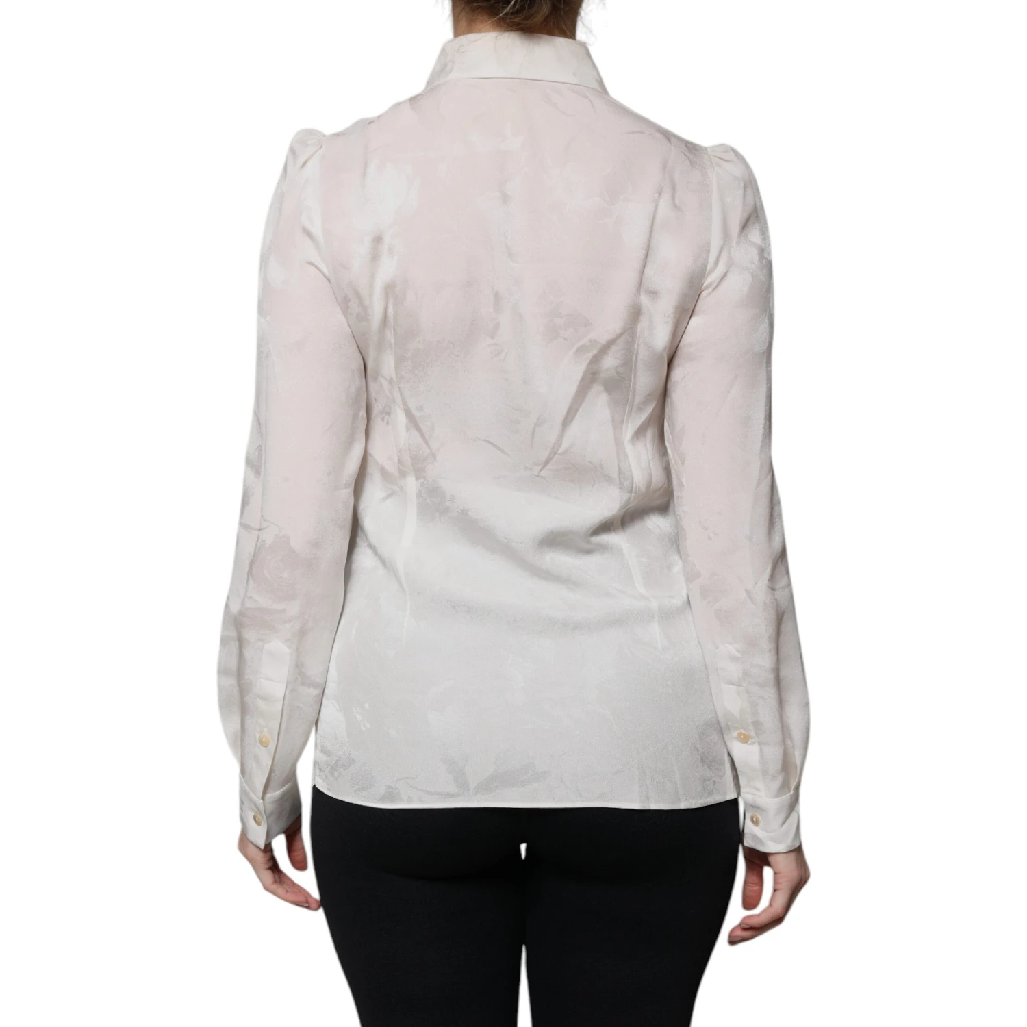 White Silk Collared Long Sleeves Shirt Top