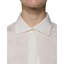 White Silk Collared Long Sleeves Shirt Top