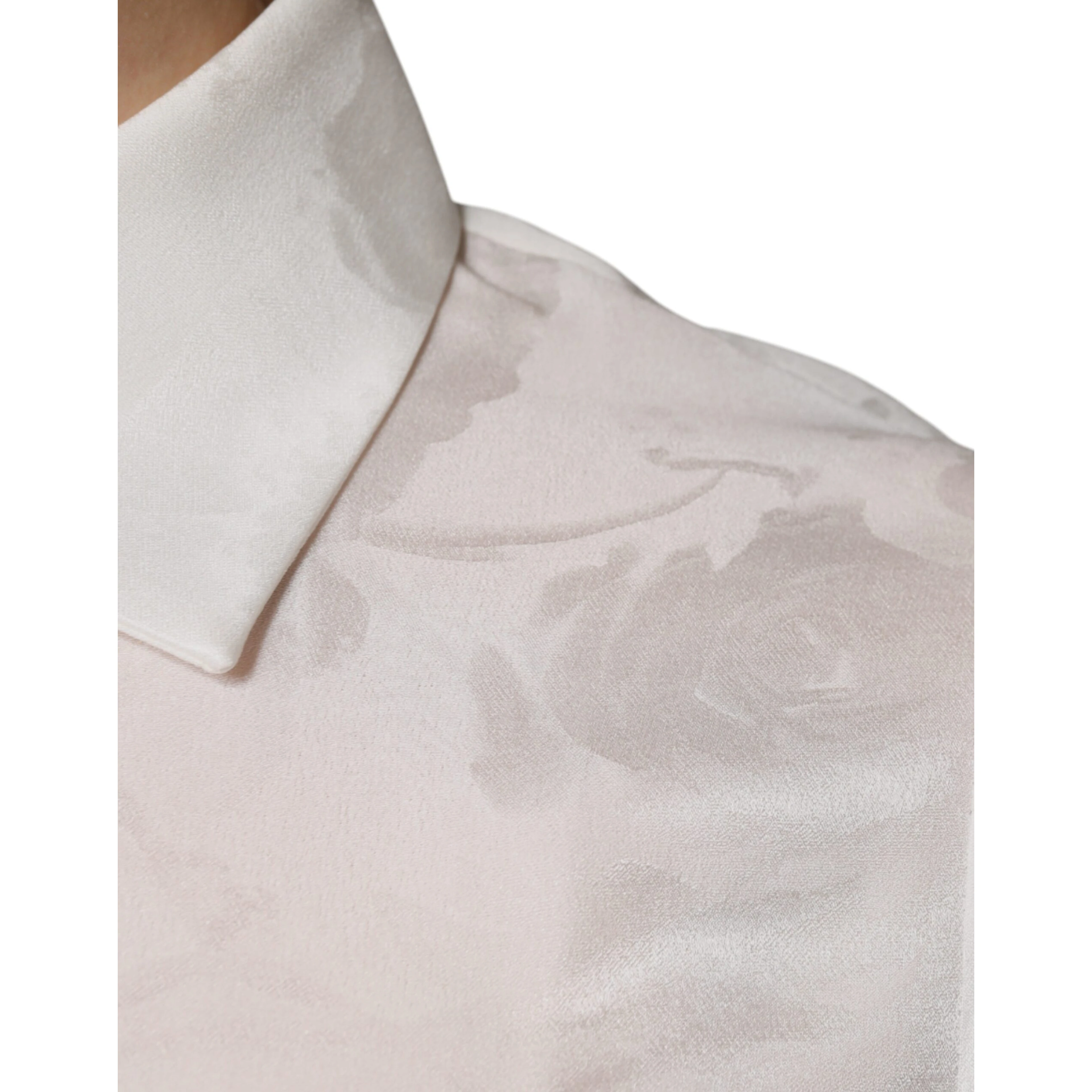 White Silk Collared Long Sleeves Shirt Top