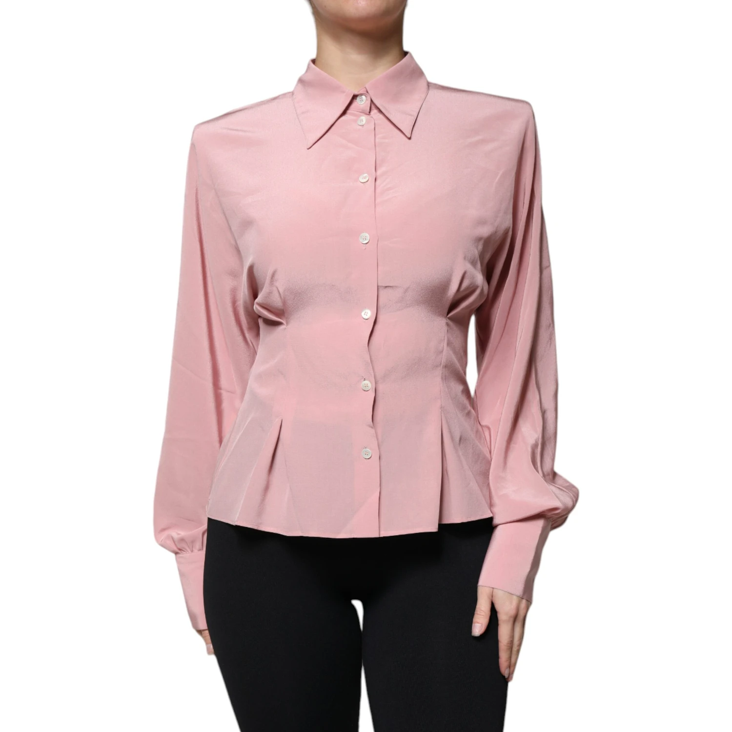 Pink Cotton Long Sleeves Collared Blouse Top