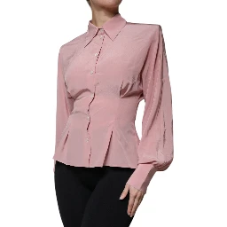 Pink Cotton Long Sleeves Collared Blouse Top