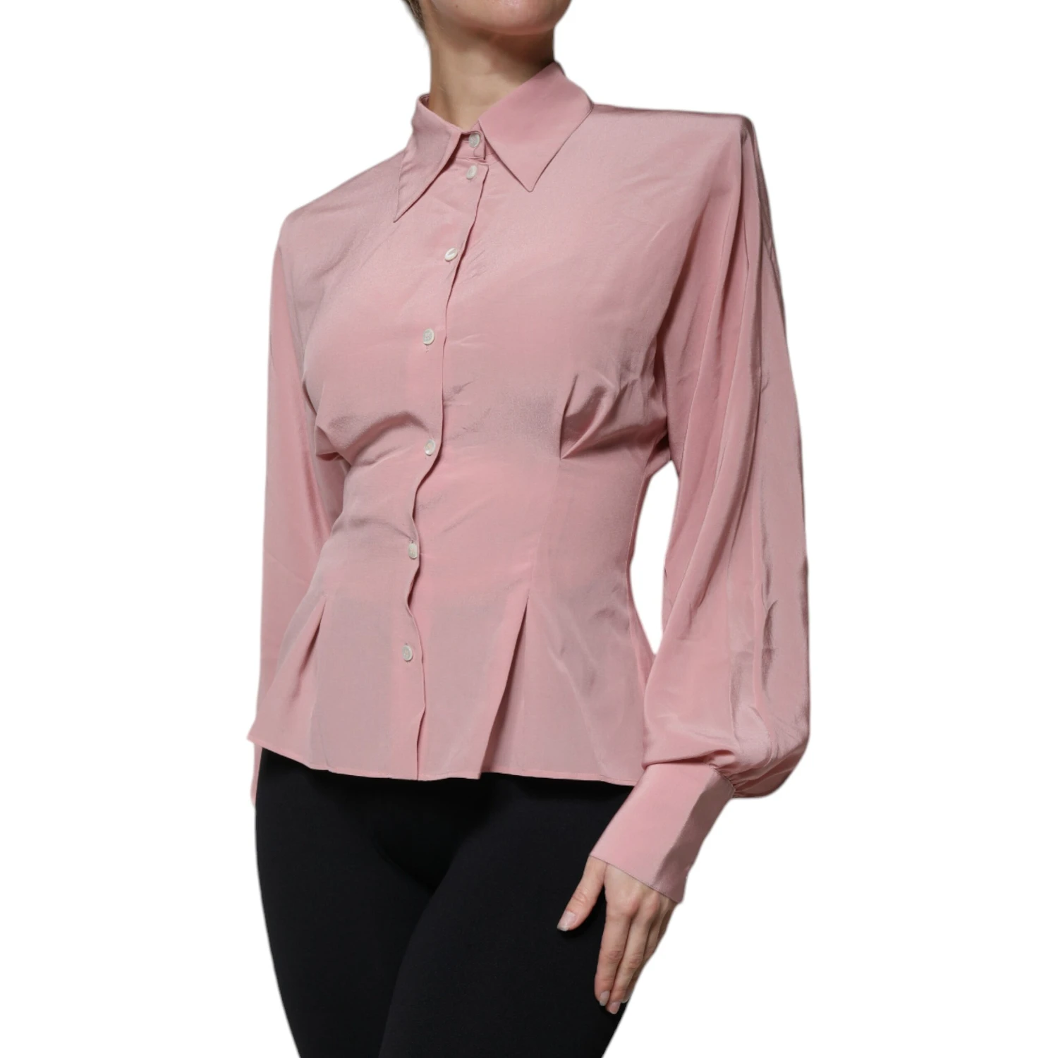 Pink Cotton Long Sleeves Collared Blouse Top