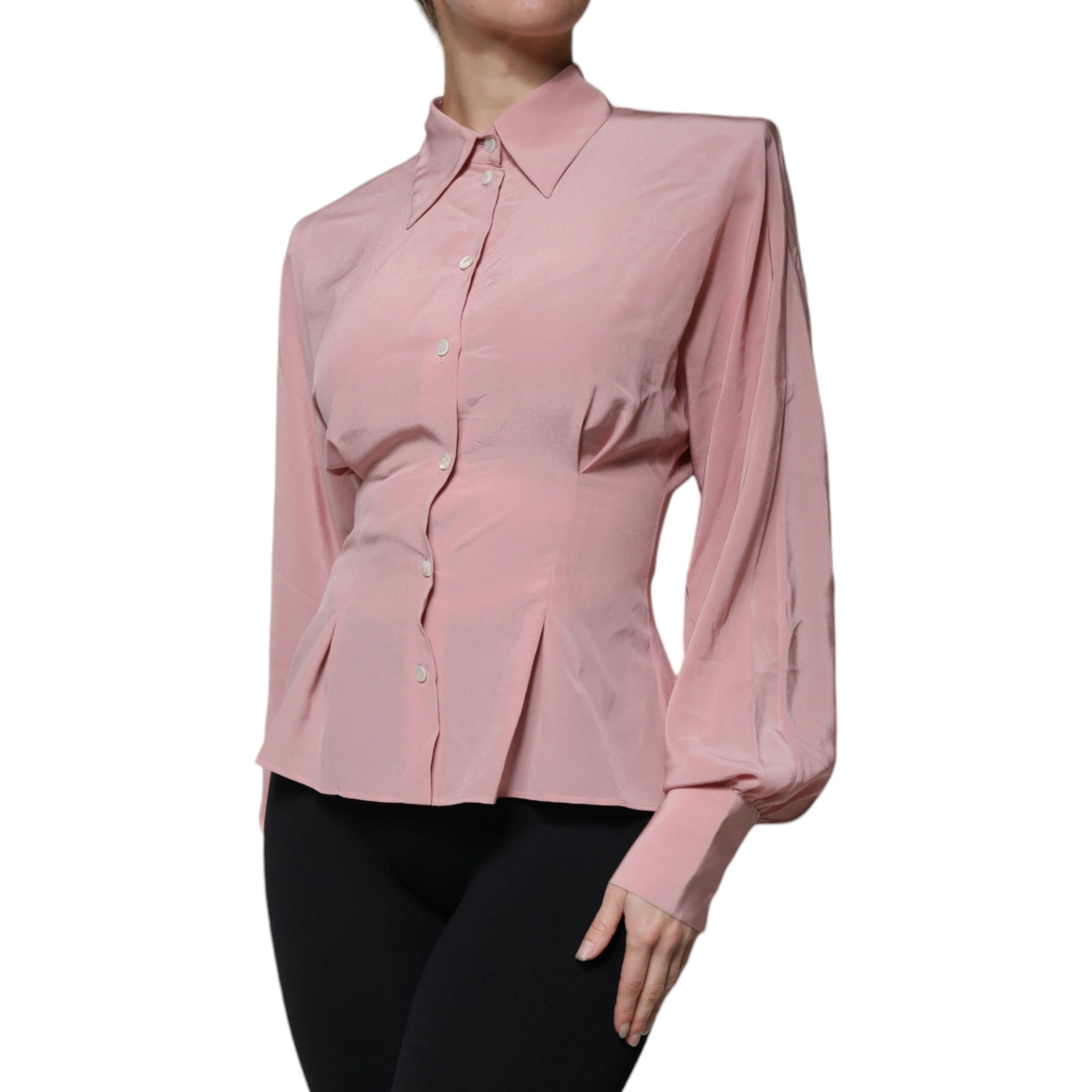 Pink Cotton Long Sleeves Collared Blouse Top