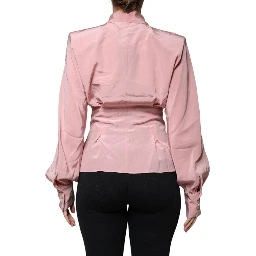 Pink Cotton Long Sleeves Collared Blouse Top