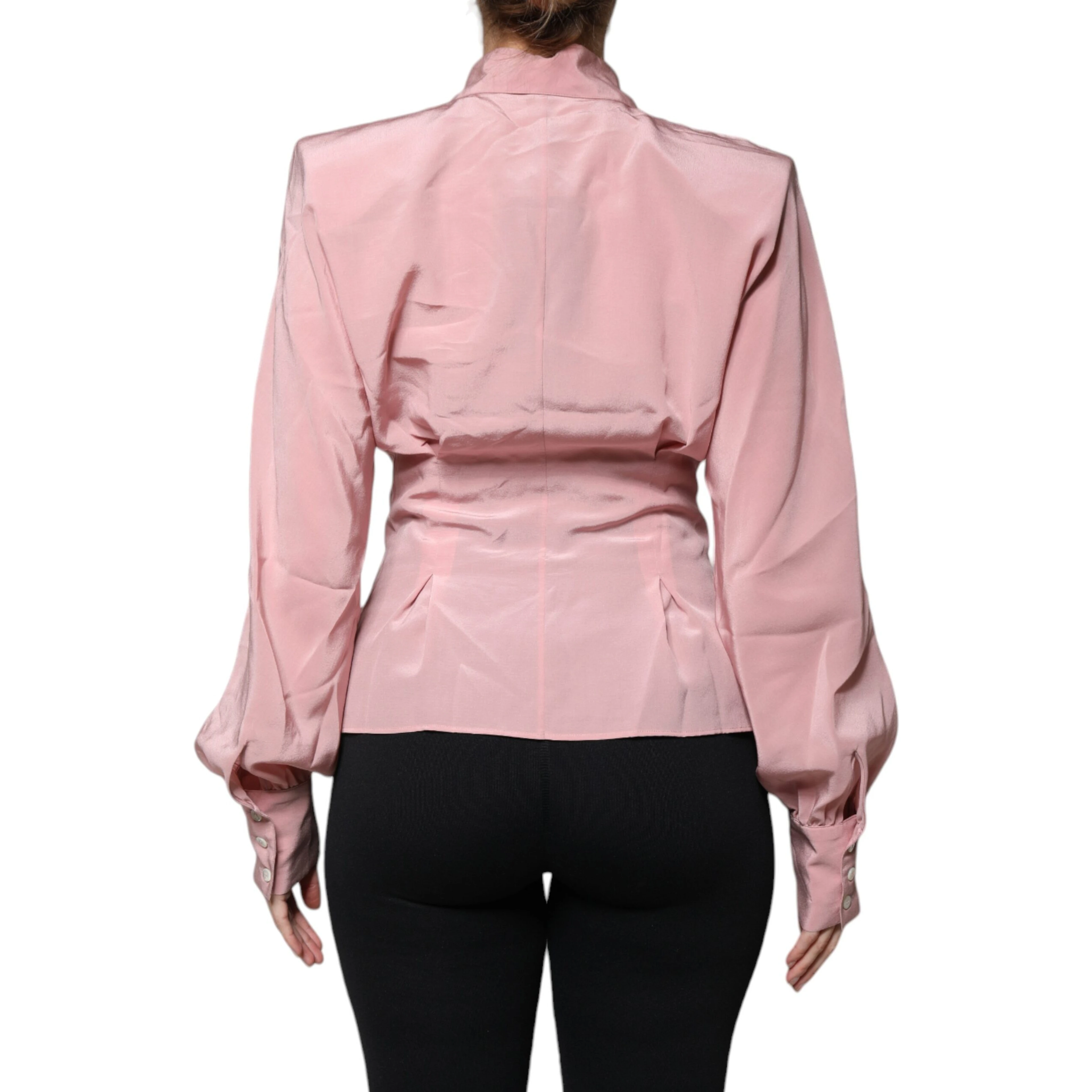 Pink Cotton Long Sleeves Collared Blouse Top