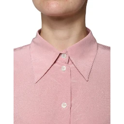 Pink Cotton Long Sleeves Collared Blouse Top