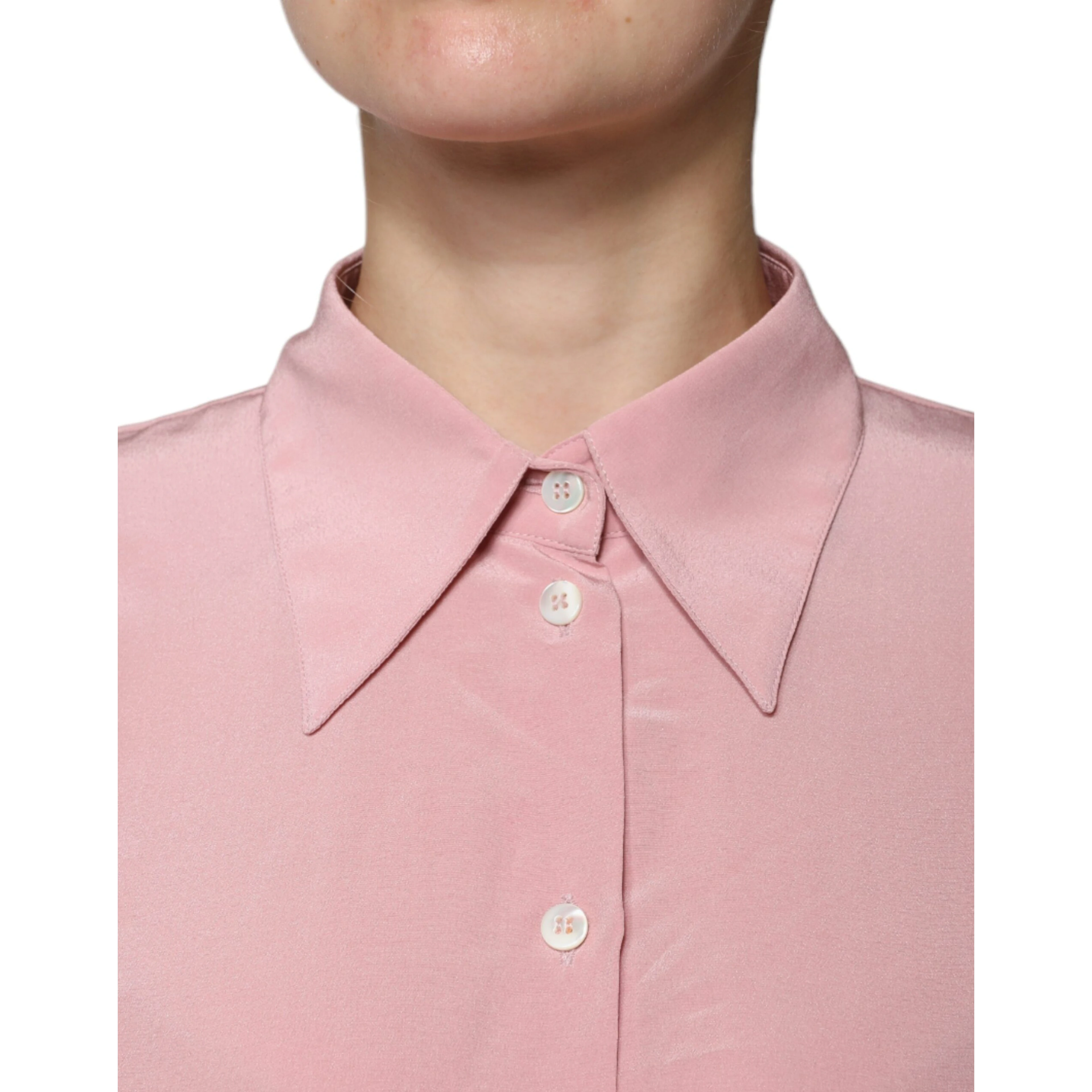 Pink Cotton Long Sleeves Collared Blouse Top