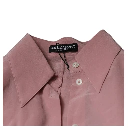 Pink Cotton Long Sleeves Collared Blouse Top