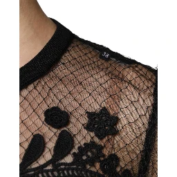Black Floral Lace Short Sleeves Blouse Top