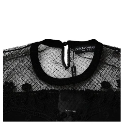 Black Floral Lace Short Sleeves Blouse Top