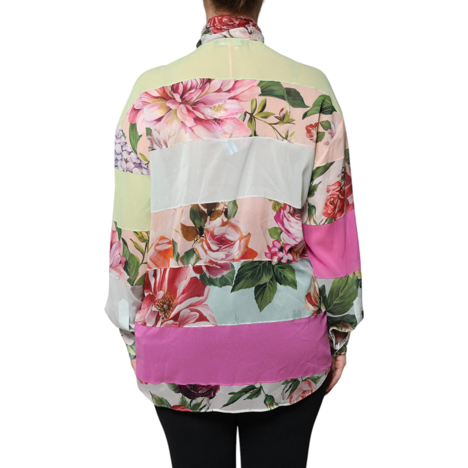 Multicolor Floral Patchwork Ascot Collar Top