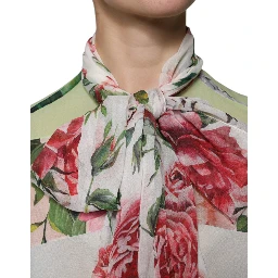 Multicolor Floral Patchwork Ascot Collar Top