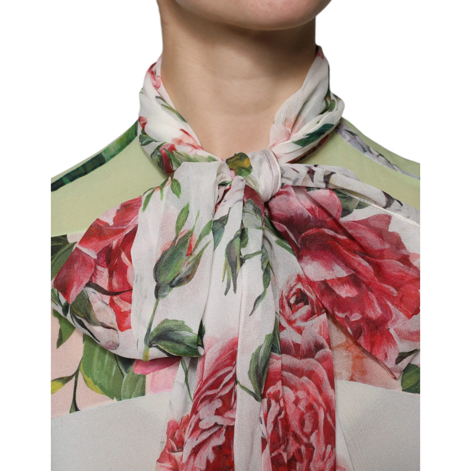 Multicolor Floral Patchwork Ascot Collar Top