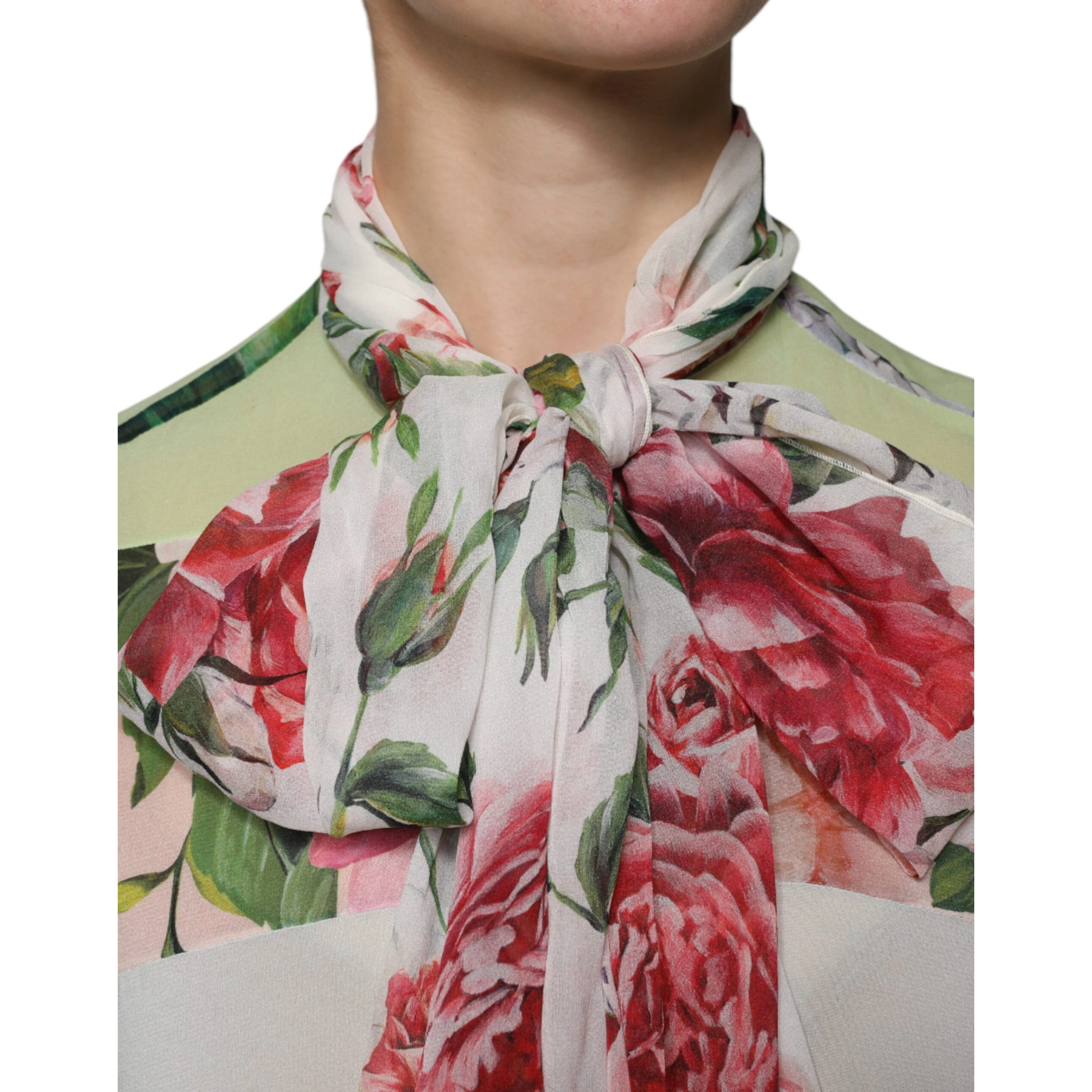 Multicolor Floral Patchwork Ascot Collar Top