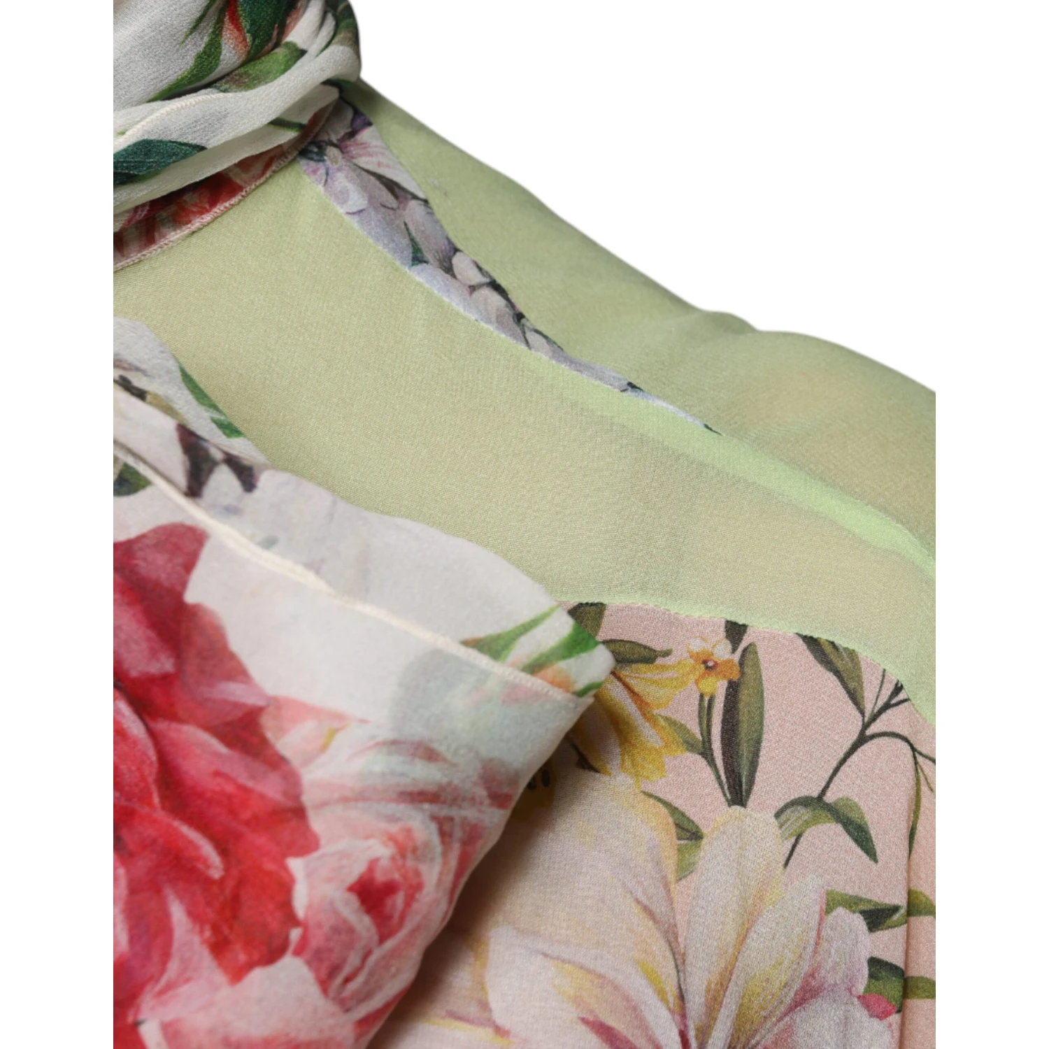 Multicolor Floral Patchwork Ascot Collar Top