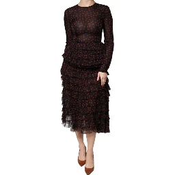 Black Red Polka Dot Silk Layered Midi Dress