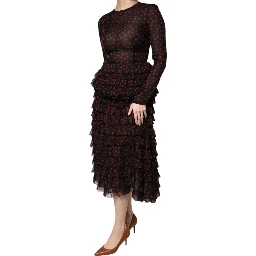 Black Red Polka Dot Silk Layered Midi Dress