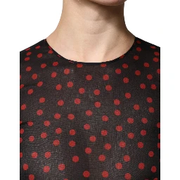 Black Red Polka Dot Silk Layered Midi Dress