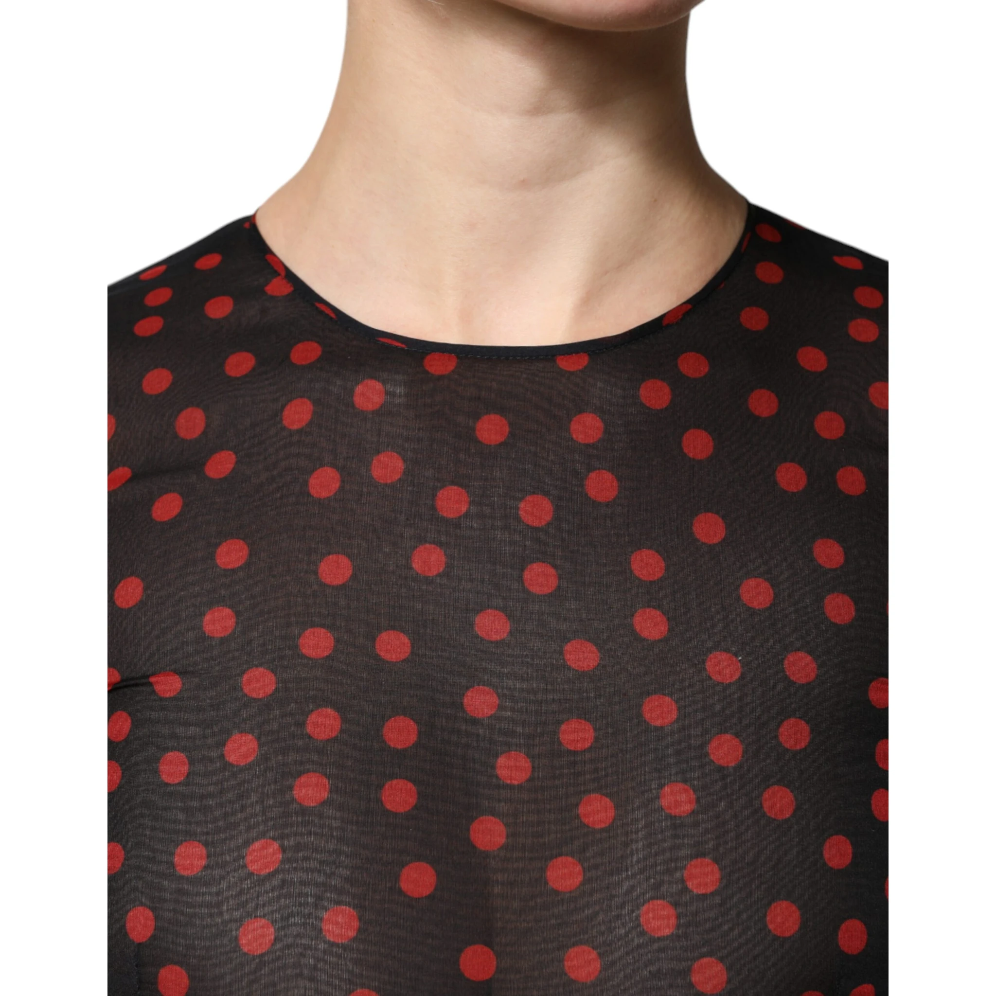 Black Red Polka Dot Silk Layered Midi Dress