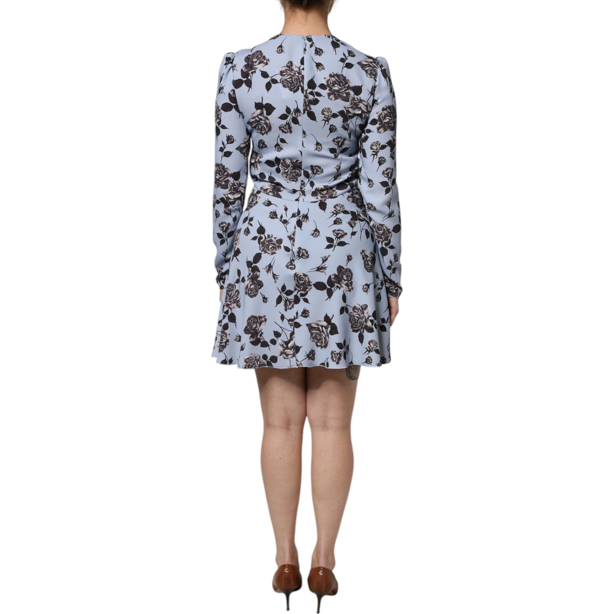 Light Blue Floral Long Sleeves A-line Mini Dress