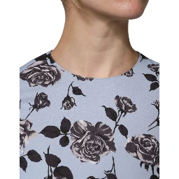 Light Blue Floral Long Sleeves A-line Mini Dress