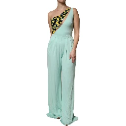 Mint Green One Shoulder Long Jumpsuit Dress